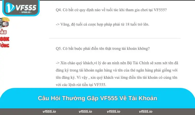 Bộ câu hỏi thường gặp VF555 liên quan đến tài khoản thành viên