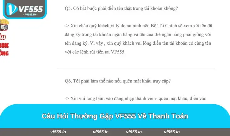 Câu hỏi thường gặp VF555 về thanh toán
