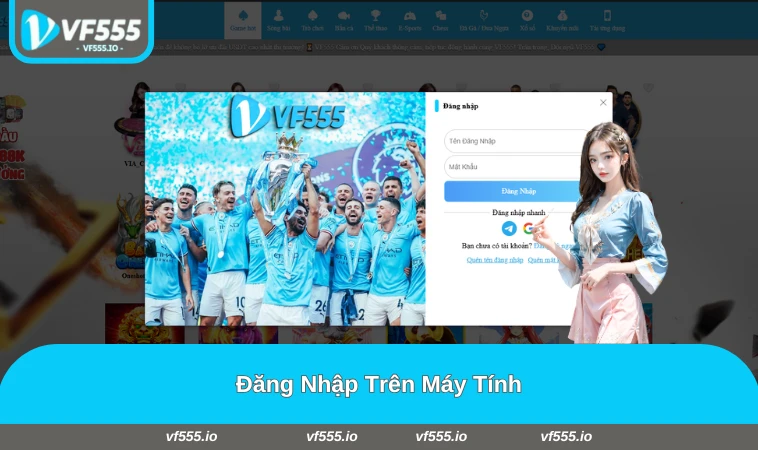 Người chơi thao tác đăng nhập vào VF555 trên máy tính