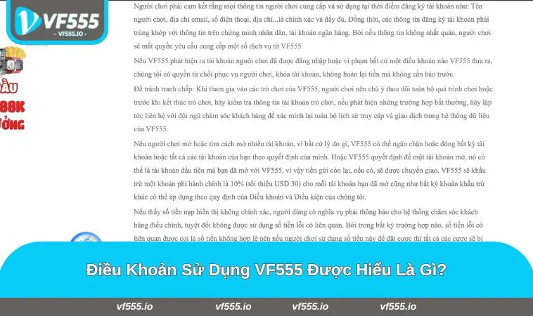 Giải mã về điều khoản sử dụng VF555