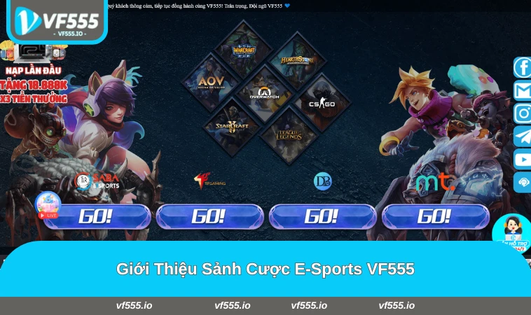 Giao diện tổng quan sảnh E-Sports của VF555