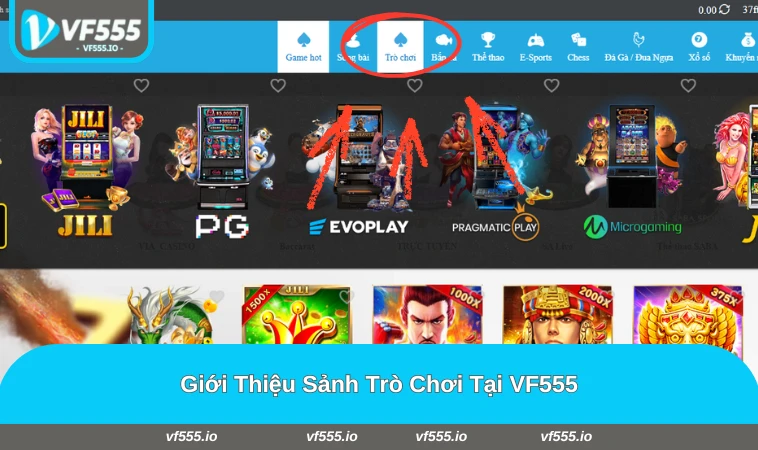 Giao diện sảnh trò chơi tại VF555