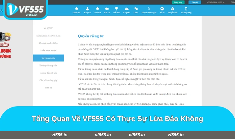 Giao diện trang chủ VF555 minh bạch, dễ nhận biết